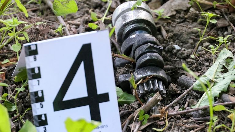 An evidence marker at the scene of one of the downed drones. Pic: AP