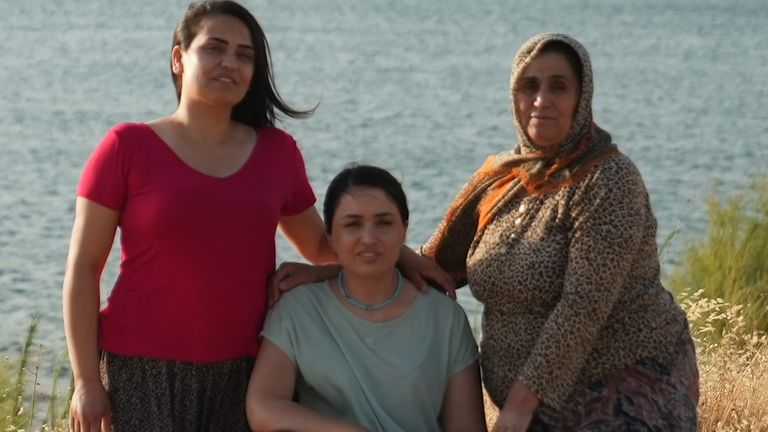 Turkish singer Mutlu Kaya (centre), who was shot by an ex boyfriend, pictured with her sister Songul and mother Hanim