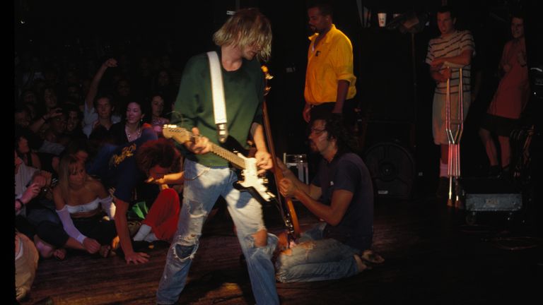 Nirvana performing live in Hollywood in 1991. Pic: AP