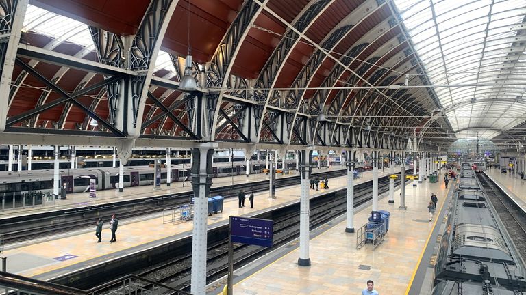 A quiet Paddington station in London as members of the drivers&#39; union Aslef go on strike. Rail passengers will suffer fresh travel disruption in the next few days because of more strikes in long-running disputes over pay, jobs and conditions 