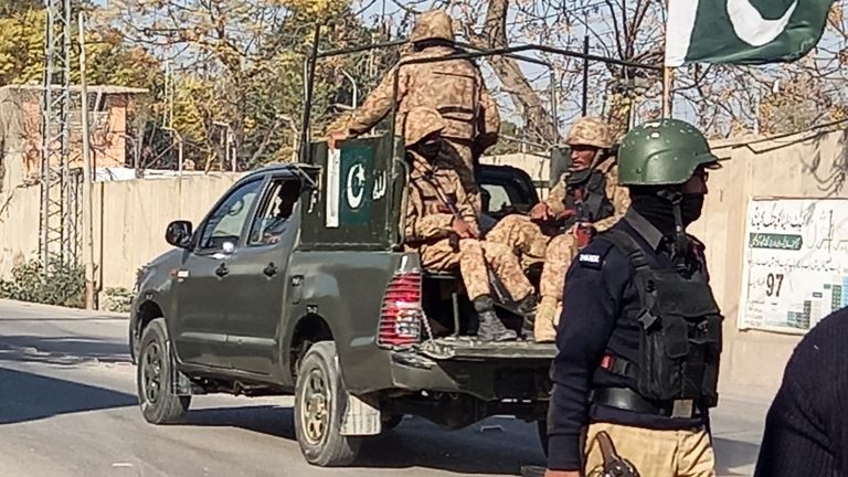 Pakistani army and police on patrol. File pic