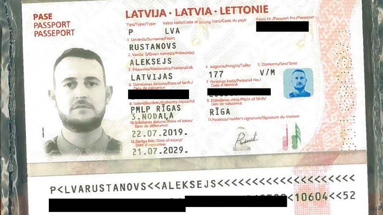 Crime Agency handout photo of a fraudulently-obtained genuine (FOG) Latvian passport in the name of Aleksejs Rustanovs issued to Christopher Hughes