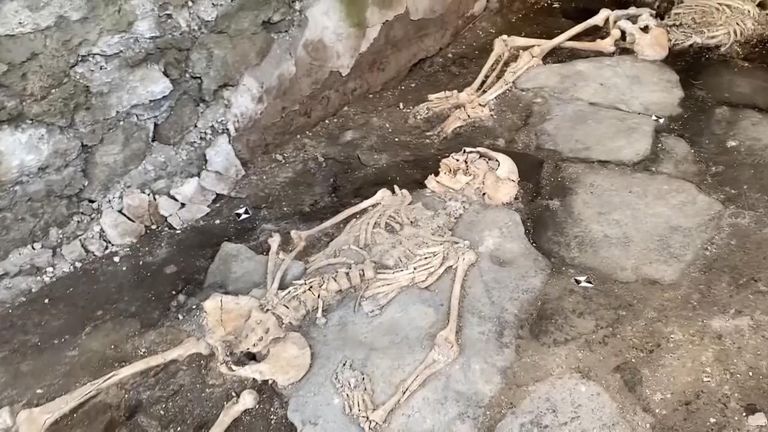 Three skeletons dating back to 79 A.D. have been discovered at a new excavation site in Pompeii