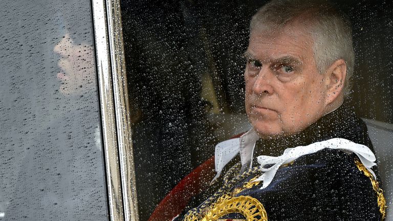 Britain&#39;s Prince Andrew leaves Westminster Abbey following the coronation ceremony of Britain&#39;s King Charles and Queen Camilla, in London, Britain May 6, 2023. REUTERS/Toby Melville/Pool
