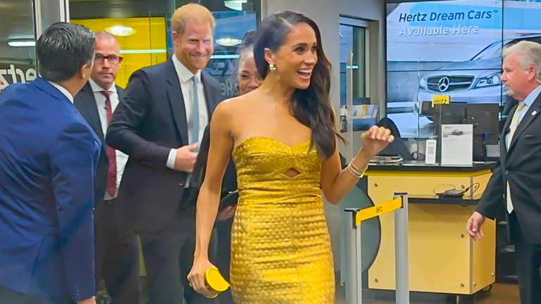  Prince Harry, Duke of Sussex, Doria Ragland and Meghan Markle, Duchess of Sussex, are seen arriving to the "Woman Of Vision Awards"
