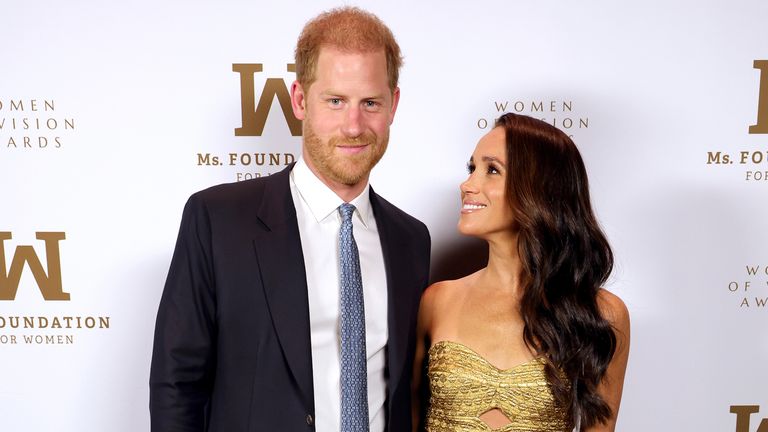 NEW YORK, NEW YORK - MAY 16: Prince Harry, Duke of Sussex and Meghan, Duchess of Sussex attend the Ms. Foundation Women of Vision Awards: Celebrating Generations of Progress & Power at Ziegfeld Ballroom on May 16, 2023 in New York City .  (Photo by Kevin Mazur/Getty Images Ms. Foundation for Women)