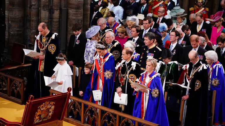 (left to right 3rd and 4th row) The Duke of York, Princess Beatrice, Peter Phillips, Edoardo Mapelli Mozzi, Zara Tindall, Princess Eugenie, Jack Brooksbank, Mike Tindall and the Duke of Sussex, (left to right 2nd row) the Earl of Wessex, Lady Louise Windsor, the Duke of Gloucester, the Duchess of Gloucester, the Princess Royal Vice Admiral Sir Tim Laurence, Prince Michael of Kent, Princess Michael of Kent, (1st row) the Prince of Wales, Princess Charlotte, Prince Louis, the Princess of Wales and