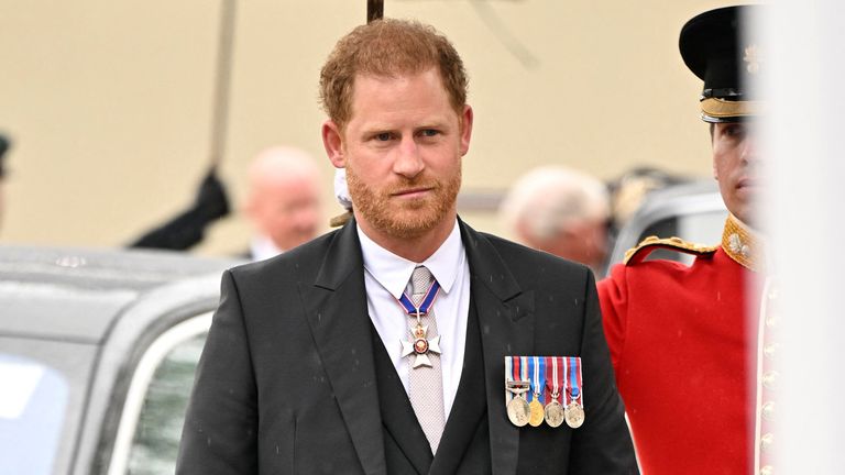 Prince Harry arrives for the coronation of King Charles at Westminster Abbey, London, Britain, May 6, 2023. Andy Stenning/Pool via REUTERS
