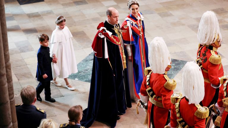 Britain&#39;s Prince William and Catherine, Princess of Wales attend Britain&#39;s King Charles and Queen Camilla&#39;s coronation ceremony at Westminster Abbey, in London, Britain May 6, 2023. REUTERS/Phil Noble/Pool