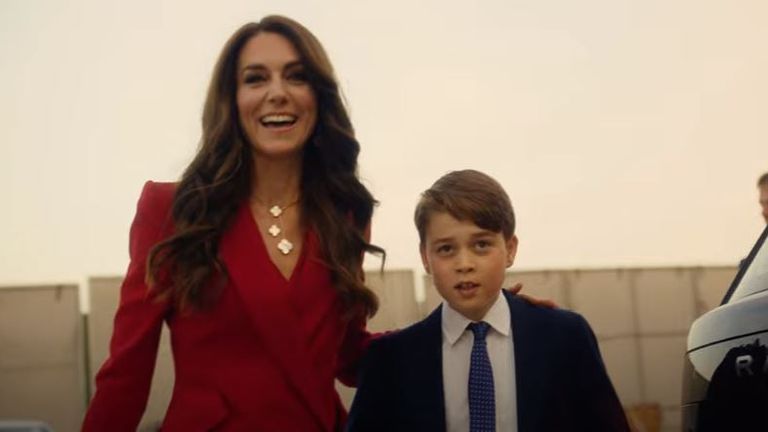 The Princess of Wales and Prince George before taking their seats at the coronation concert