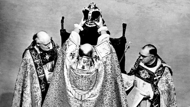 The moment Queen Elizabeth II was crowned in 1953