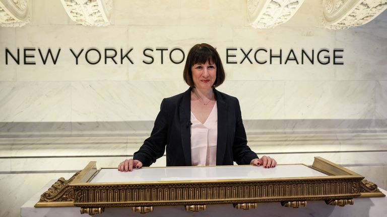 Rachel Reeves, Shadow Chancellor of the Exchequer, poses during a visit to the floor of the New York Stock Exchange (NYSE) in New York City, U.S., May 22, 2023. REUTERS/Brendan McDermid
