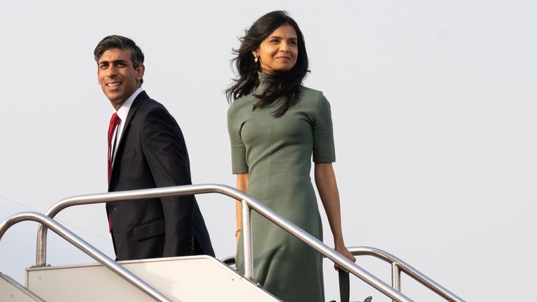 Prime Minister Rishi Sunak and his wife Akshata Murty boarding a plane in Tokyo, travelling to Hiroshima ahead of the G7 Summit in Japan. 