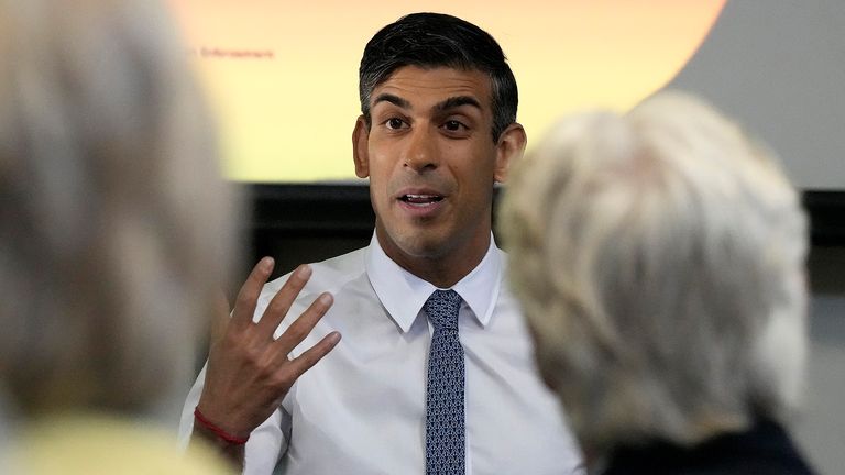 Rishi Sunak visits a community group at the Chiltern leisure centre in Amersham
Pic:AP