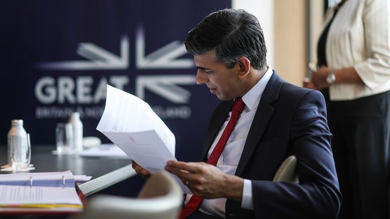 Prime Minsiter Rishi Sunak preps for meetings at the Roppongi Hills Mori Tower during a visit to Tokyo ahead of G7 Summit.  
Pic:10 Downing Street