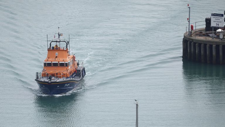 The RNLI Dover returns to Dover Harbour following a search and rescue call, in Dover, Britain, May 4, 2022. REUTERS/Henry Nicholls