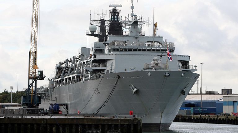 The Royal Navy&#39;s HMS Albion at dock in Belfast in 2010
