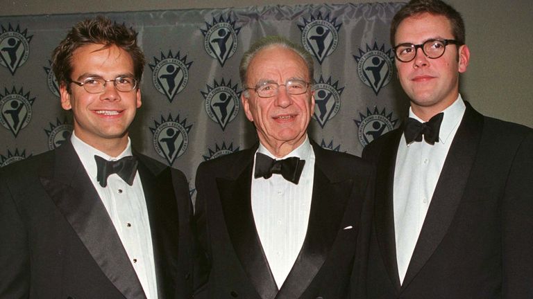 Murdoch with his sons, Lachlan, left, and James, right, in Los Angeles in 1998 