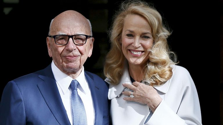 Rupert Murdoch and Jerry Hall pictured in London in 2016 