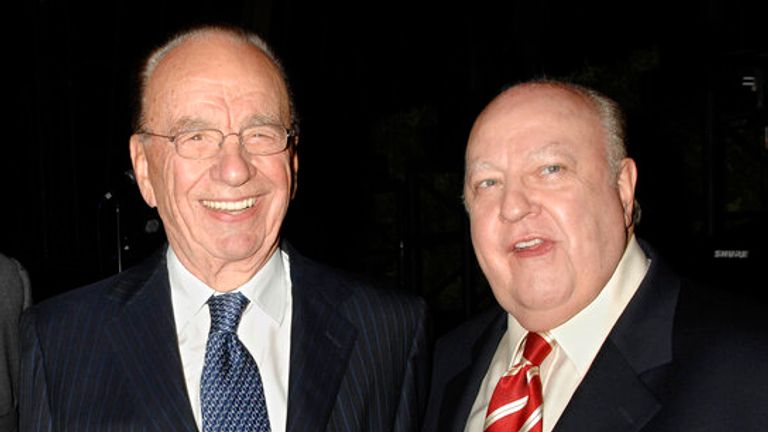 Rupert Murdoch and Roger Ailes at a Fox News party in New York in 2007 Pic: AP 