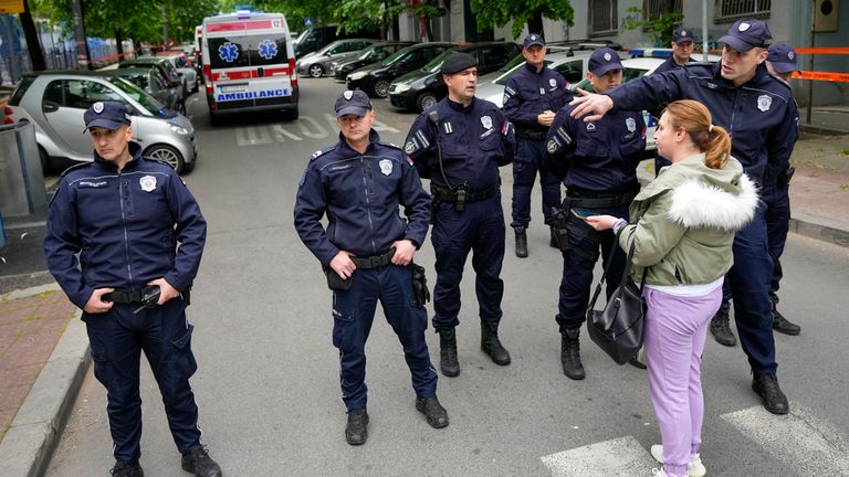 Police have closed off the area around the school. Pic: AP