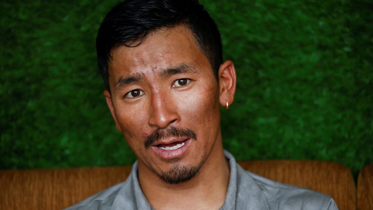 Gelje Sherpa Sherpa, who rescued a Malaysian climber from the death zone above camp four, speaks during an interview with Reuters in Kathmandu, Nepal May 31, 2023. REUTERS/Navesh Chitrakar
