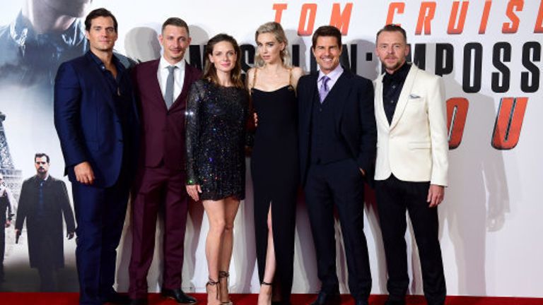 Pegg (right) and Cruise (second right) and their Mission: Impossible Fallout co-stars