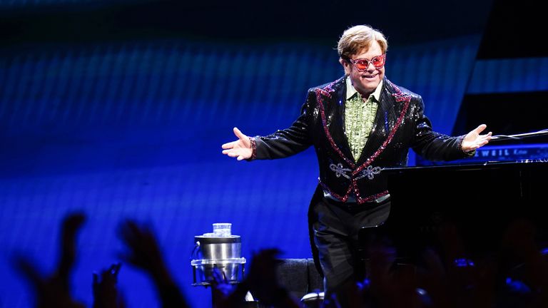 Sir Elton John performs on stage during his Farewell Yellow Brick Road show at the O2 Arena, in south London. Pic: PA