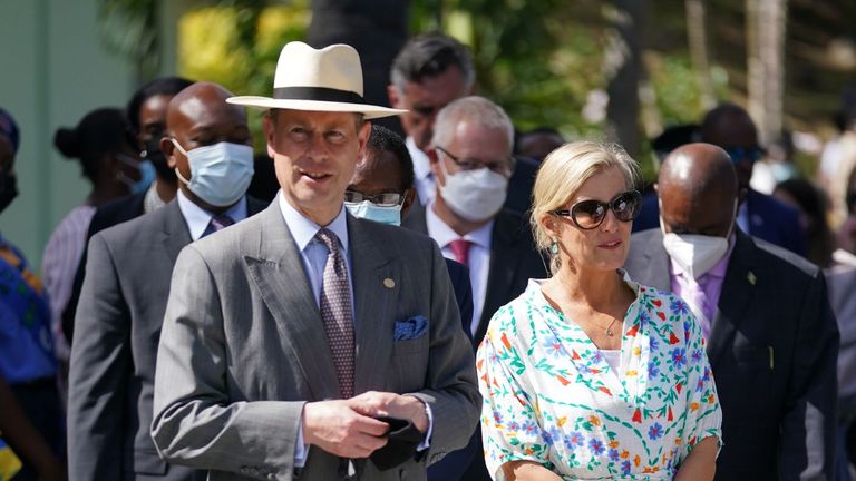 The Earl and Countess of Wessex at the botanical gardens in St Vincent and the Grenadines

