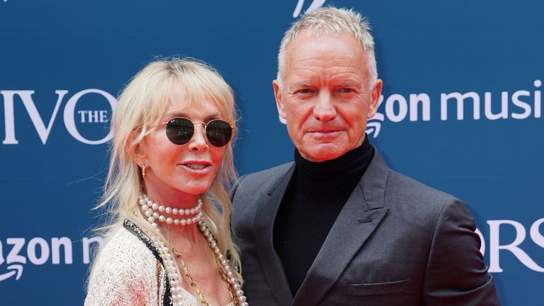 Sting and his wife Trudie Styler arriving for the annual Ivor Novello Awards at Grosvenor House in London. Picture date: Thursday May 18, 2023.
