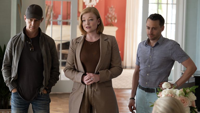 Undated TV still from Succession. Pictured: Jeremy Strong as Kendall Roy, Sarah Snook as Siobhan Roy and Kieran Culkin as Roman Roy