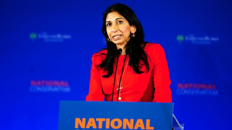Home Secretary Suella Braverman speaking during the National Conservatism Conference  