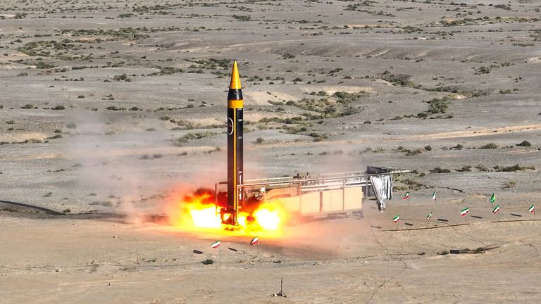  A new surface-to-surface 4th generation Khorramshahr ballistic missile called Khaibar with a range of 2,000 km is launched at an undisclosed location in Iran