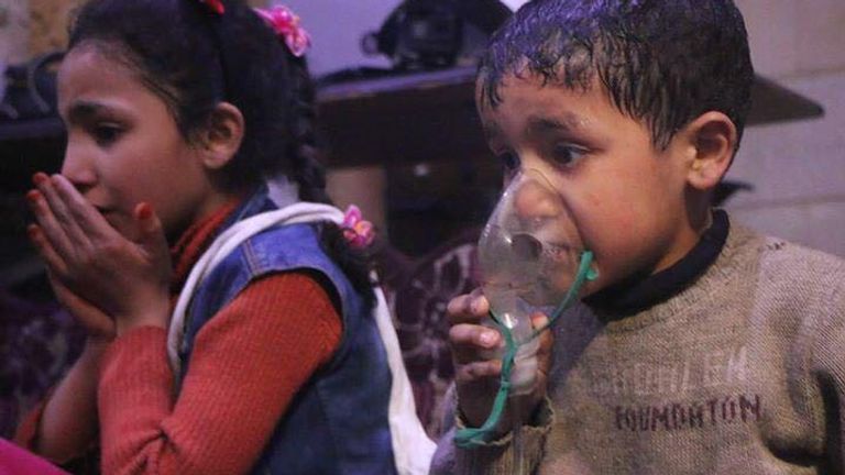 Children in Syria suffering the effects of a suspected gas attack. Pic: UOSSM