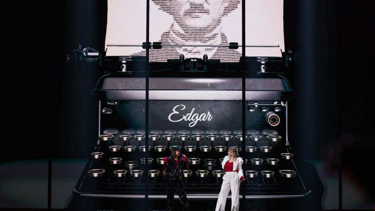 Teya & Salena rehearsing Who The Hell Is Edgar? for Austria at the First Rehearsal of the Second Semi-Final at Liverpool Arena. Pic: EBU/Corinne Cumming