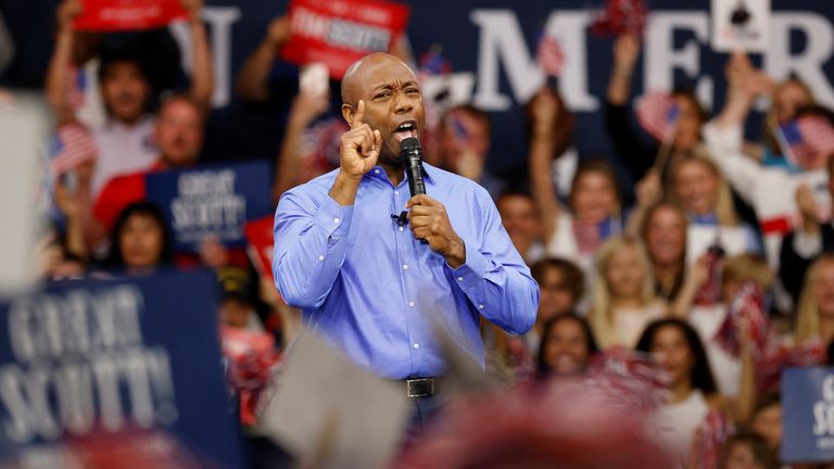 U.S. Senator Tim Scott (R-SC), the only Black Republican senator, announces his candidacy for the 2024 Republican presidential race in North Charleston, South Carolina, U.S. May 22, 2023. REUTERS/Randall Hill
