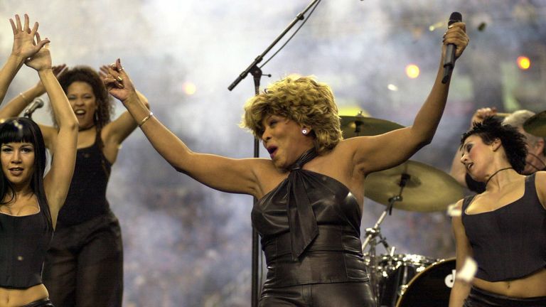 Tina Turner performing at the Super Bowl half-time show in Atlanta Georgia in 2000. Pic: AP