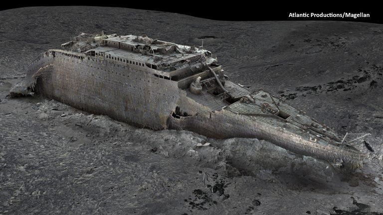 DO NOT USE ---------- The first full-sized digital scan of the Titanic, which lies on the Atlantic seafloor, has been created using deep-sea mapping. Picture: Atlantic Productions/Magellan