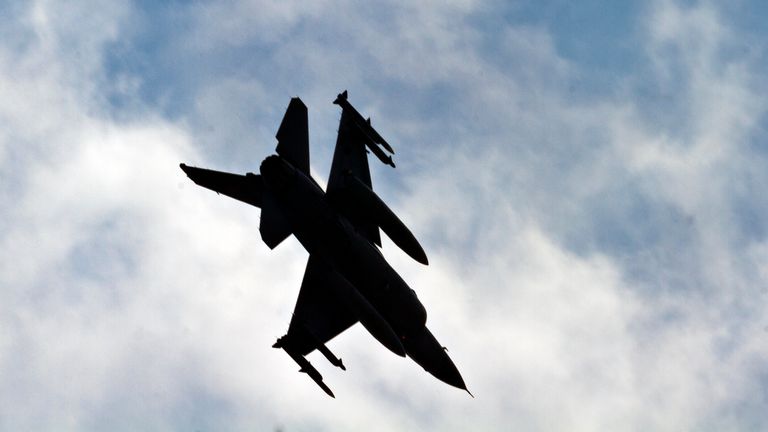 A Turkish Air Force F16 fighter jet makes a landing approach at the Incirlik Air Base, Turkey in 2013. AP