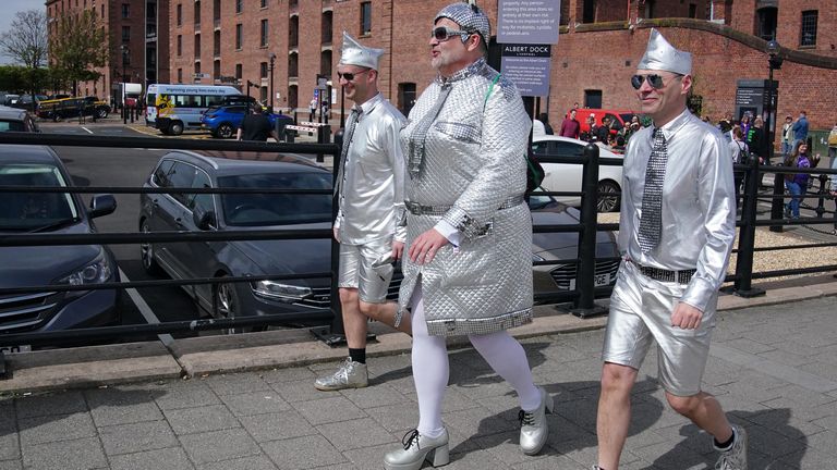 Verka Serduchka, a former Ukrainian contestant in 2007, heads to the M&S Arena in Liverpool for the first semi-final of the Eurovision Song Contest.  Picture date: Tuesday May 9, 2023.