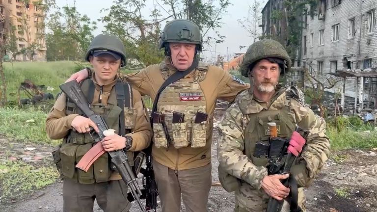 Founder of Wagner private mercenary group Yevgeny Prigozhin makes a statement on the start of withdrawal of his forces from Bakhmut and handing over their positions to regular Russian troops, in the course of Russia-Ukraine conflict in Bakhmut, Ukraine
