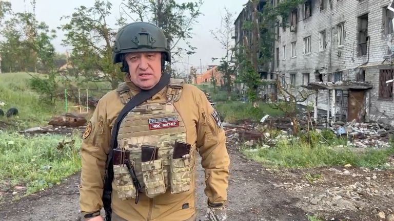 Founder of Wagner private mercenary group Yevgeny Prigozhin makes a statement on the start of withdrawal of his forces from Bakhmut and handing over their positions to regular Russian troops, in the course of Russia-Ukraine conflict in Bakhmut, Ukraine, in this still image taken from video released May 25