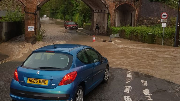 Handout photo issued by Eleanor Wicks of flooding in Frome, Somerset. Parts of the UK are being hit by thunder, lightning and heavy rain as the Met Office issues a yellow weather warning. Issue date: Tuesday May 9, 2023.