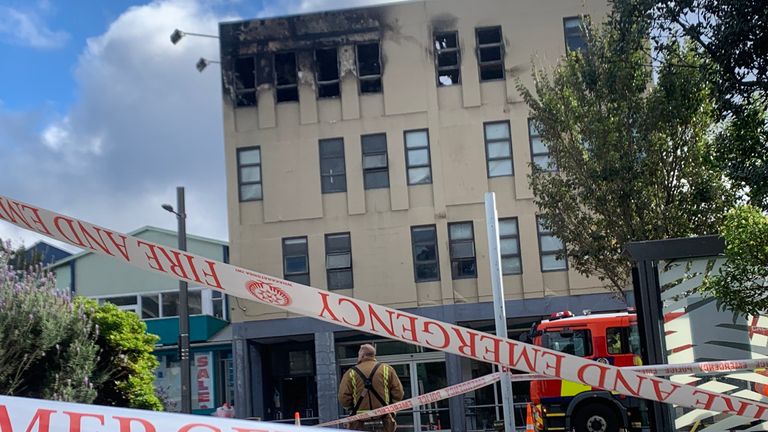 Loafers Lodge hostel after a fire in Wellington, NZ. Pic: Abbey Wakefield/TVNZ