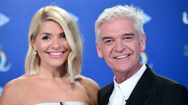 Holly Willoughby (left) and Phillip Schofield attending the launch of Dancing On Ice 2020, held at Bovingdon Airfield, Hertfordshire. PA Photo. Picture date: Monday December 9, 2019. See PA story SHOWBIZ Ice. Photo credit should read: Ian West/PA Wire.