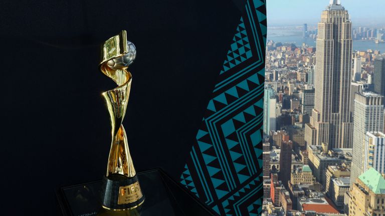 The Women&#39;s World Cup trophy during a promotional event in New York