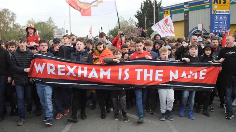 Wrexham celebrate the club's recent promotion