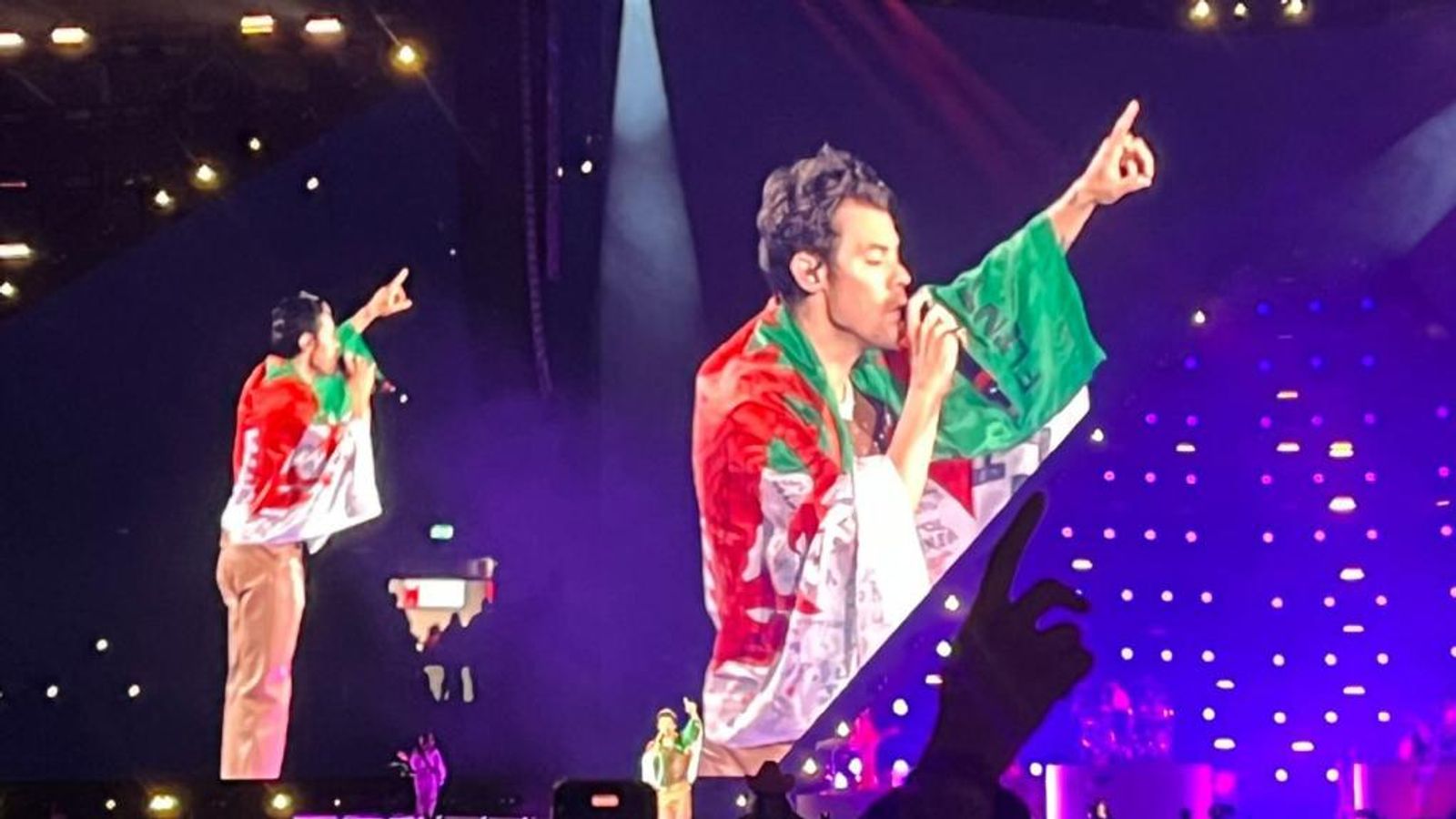 Harry Styles delights Cardiff fans on Love On Tour by wearing Welsh flag on stage