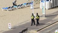 Bournemouth beach after a 17-year-old-boy and a girl aged 12 sustained critical injuries  