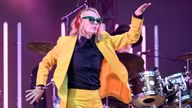 Cate Blanchett dances with Sparks on stage at Glastonbury. Pic: James Veysey/Shutterstock